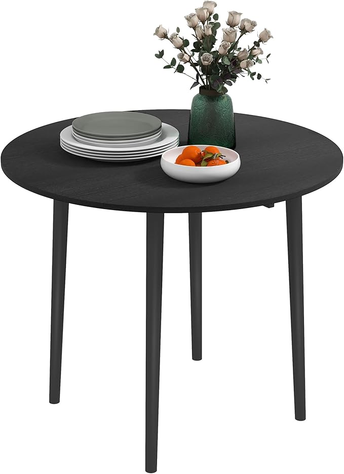 HOMCOM 35" Small Kitchen Table, Collapsible Drop Leaf Table for Small Spaces, Round Folding Dining Table with Solid Wood Legs for Kitchen, Dining Room, Black