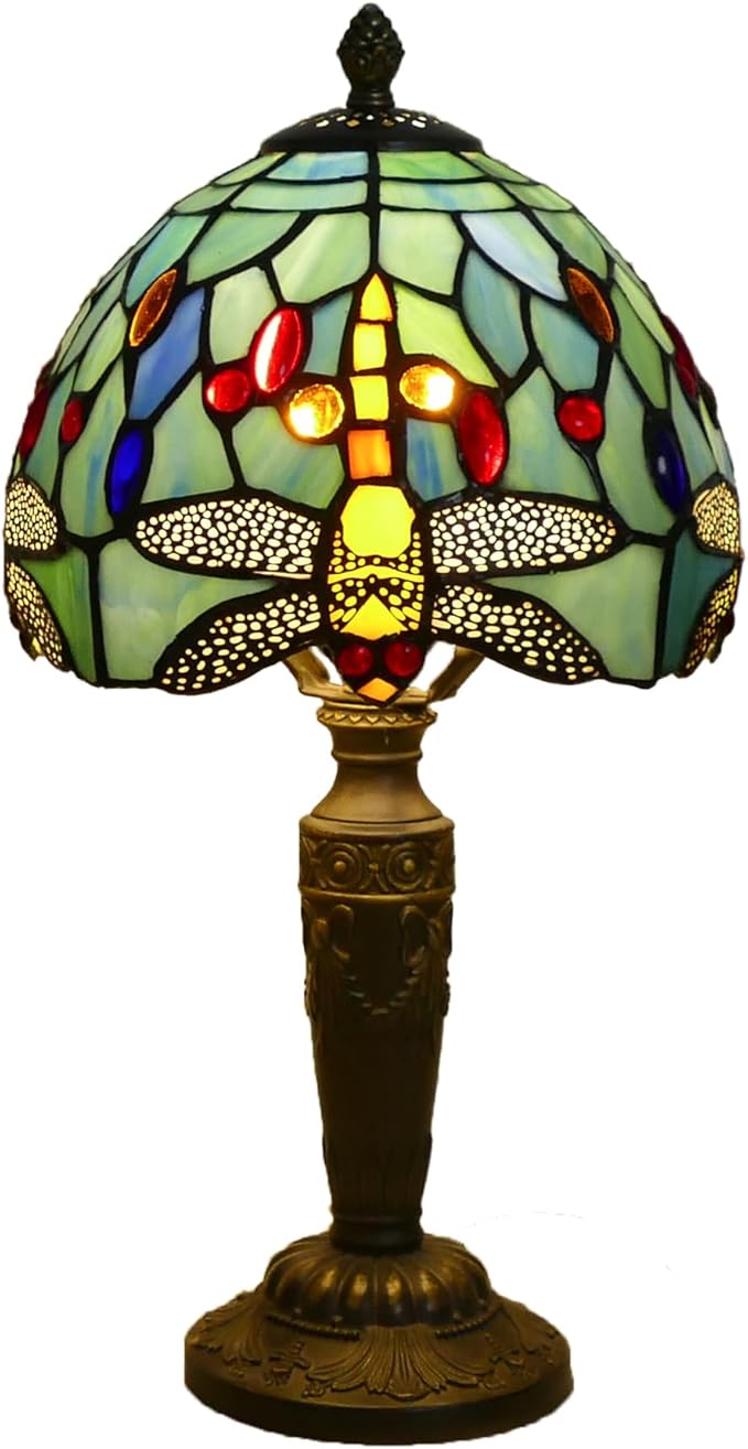 Tiffany Lamp Stained Glass Table Lamp 7.9X7.9X14.2 Inches Dragonfly Style Desk Reading Light