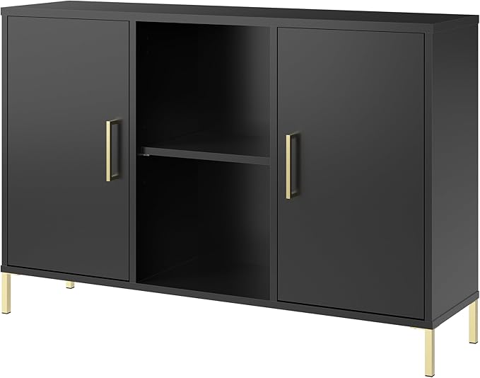 Bush Home Essence Accent Cabinet with Doors, Living Room Furniture, Essence Collection, Black Stipple
