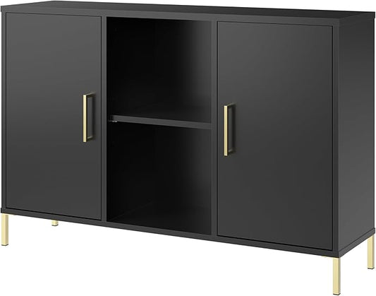 Bush Home Essence Accent Cabinet with Doors, Living Room Furniture, Essence Collection, Black Stipple