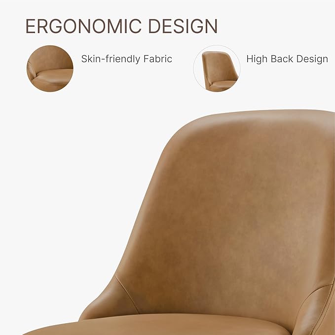 Swivel Dining Chairs Set of 1, Upholstered Mid Century Modern Deskchair with High Back, Faux Leather Kitchen Chairs for Dining Room, Bedroom, Dressing Room, Brown