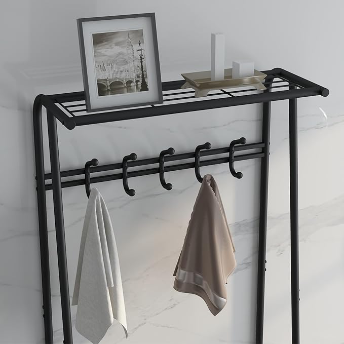 MDF Hall Tree with Bench, 4-in-1 Entryway Coat Rack with Storage Shelf & Shoe Organizer, Sturdy Freestanding Furniture for Living Room, Bedroom, Mudroom