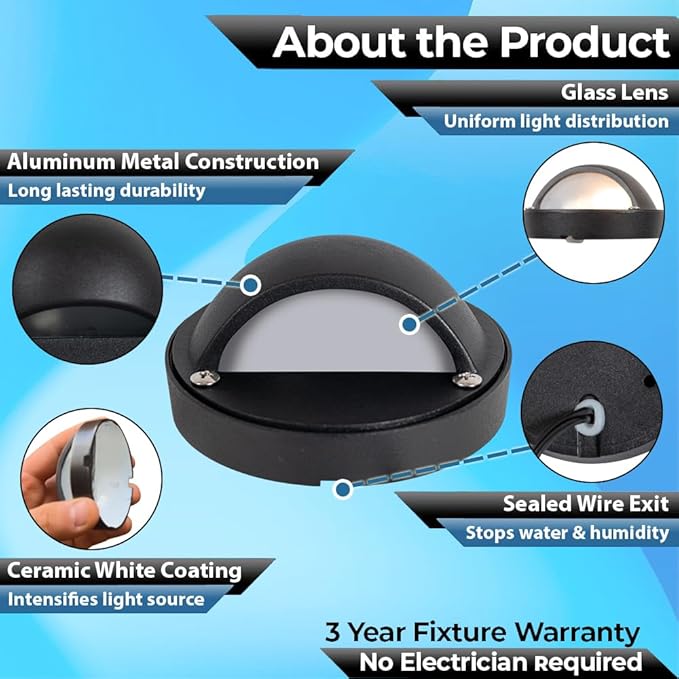 Outdoor Deck Lights Aluminum Stair Lights - LED Step Lights Low Voltage Landscape Lights, Aluminum Stairway Lighting, Outdoor Fence lights, Paver Lights, Hardscape Lighting with LED Bulb (3.13" Wide)