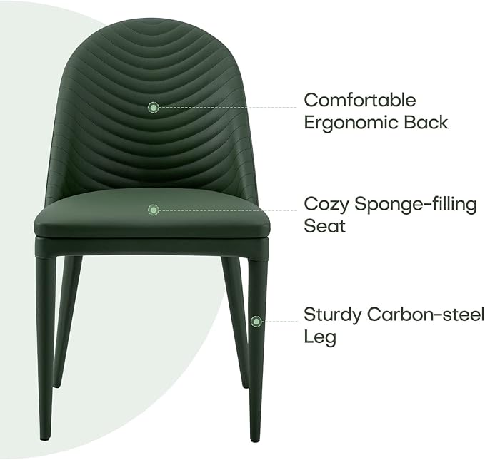 Dining Chairs Set of 2, Modern Full Assembled Faux Leather Kitchen Chairs Upholstered Side Chair with Backrests, Dinner Chairs for Kitchen Dinning Room, Jade Green