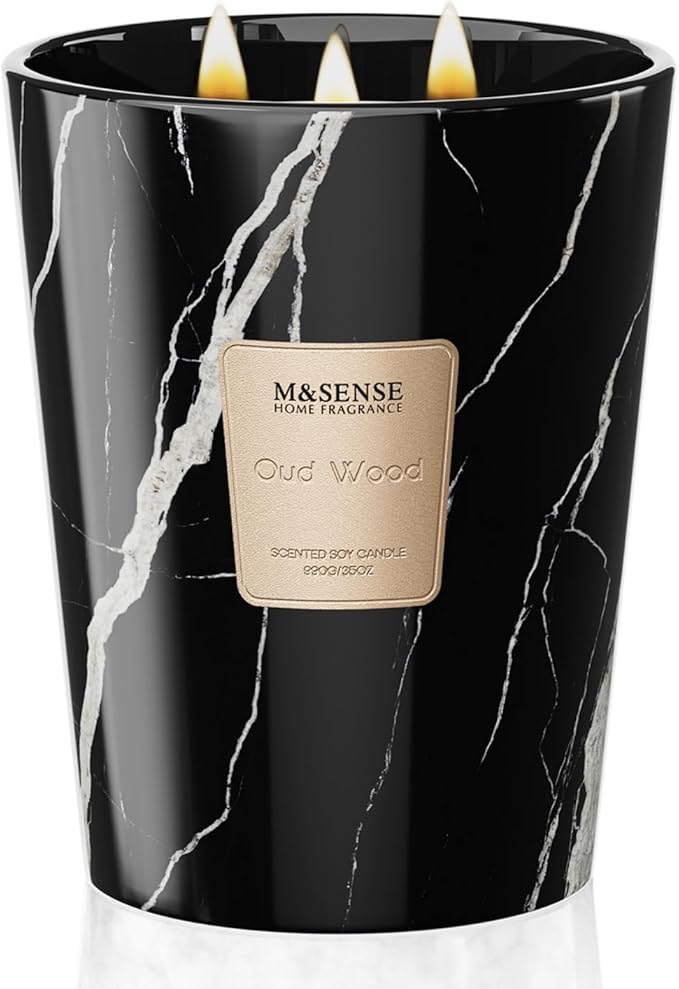 M&SENSE Extra Large Candle 35oz 150H OudWood Scented Candle, 3 Wick Highly Scented Jar Candle, XL Candles Gift for Women and Men