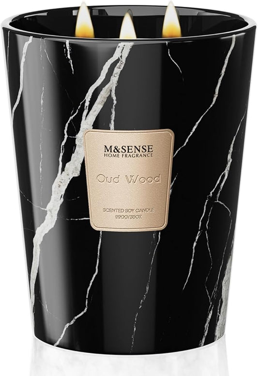 M&SENSE Extra Large Candle 35oz 150H OudWood Scented Candle, 3 Wick Highly Scented Jar Candle, XL Candles Gift for Women and Men