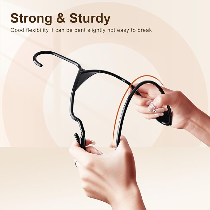 HOUSE DAY Plastic Hangers 20 Pack - Black Clothes Hangers with Non-Slip Shoulder Grooves, Durable and Sturdy T-Shirt, Dress, Coat Hanger, Space Saving Design Perfect for Closet Organizers and Storage