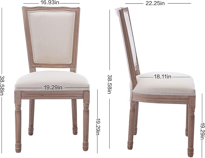 Nrizc Farmhouse Dining Room Chairs Set of 4, French Dining Chairs with Square Back, Brown Wood Legs, French Bistro Chairs for Dining Room/Living Room/Kitchen/Restaurant, Beige