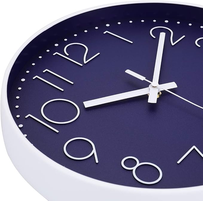 jomparis 12 Inch Silent Non-Ticking Battery Operated Quality Quartz Round Wall Clock Navy Blue Color Modern Decor Clock for Home Office Bedroom Classroom