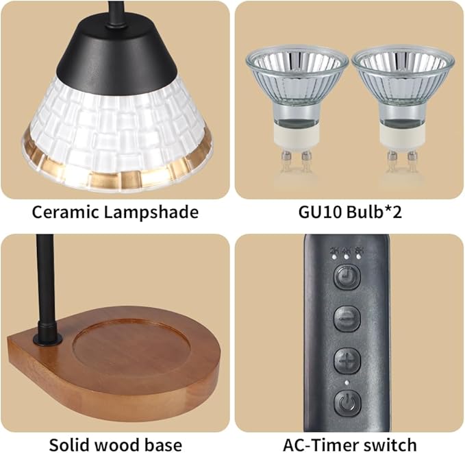 Dimmable Candle Warmer Lamp with Timer, Electric Wax Melt Warmer for Scented Jar Candles Adjustable Height Mothers Day Birthday Gifts for Women Mom Grandma, Home Offices Decor Light(White Glass)