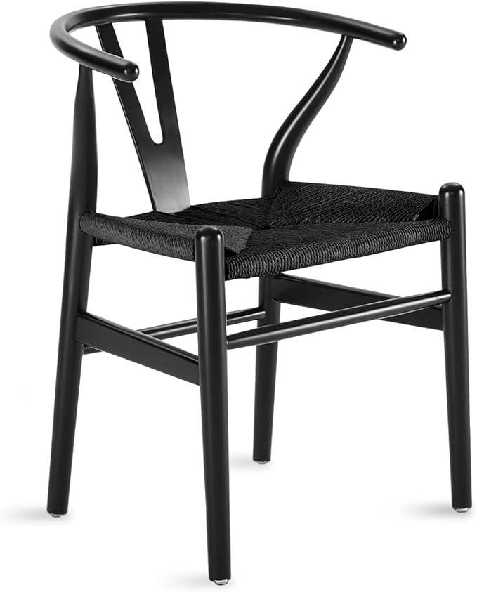 Tomile Wishbone Chair Y Chair, Wooden Dining Chairs, Mid Century Modern Chairs with Arms, Solid Wood Weave Seat Kitchen & Dining Room Chairs (Ash Wood - Black)