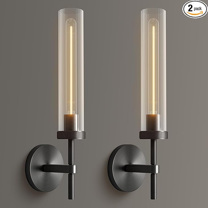 Black sconces Wall Lighting, 19" Knurling Wall Sconces Set of Two,Bathroom Vanity Light Fixtures, Modern Wall Lights for Mirror Living Room Hallway,Staircase