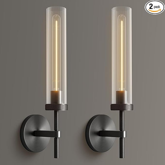 Black sconces Wall Lighting, 19" Knurling Wall Sconces Set of Two,Bathroom Vanity Light Fixtures, Modern Wall Lights for Mirror Living Room Hallway,Staircase