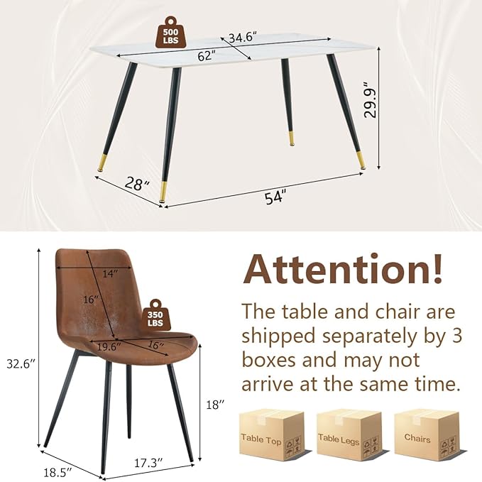 Dining Room Table Set for 6, Dining Table Set for 6 with Chairs, Sintered Stone Dining Set for 6, Easy to Assemble