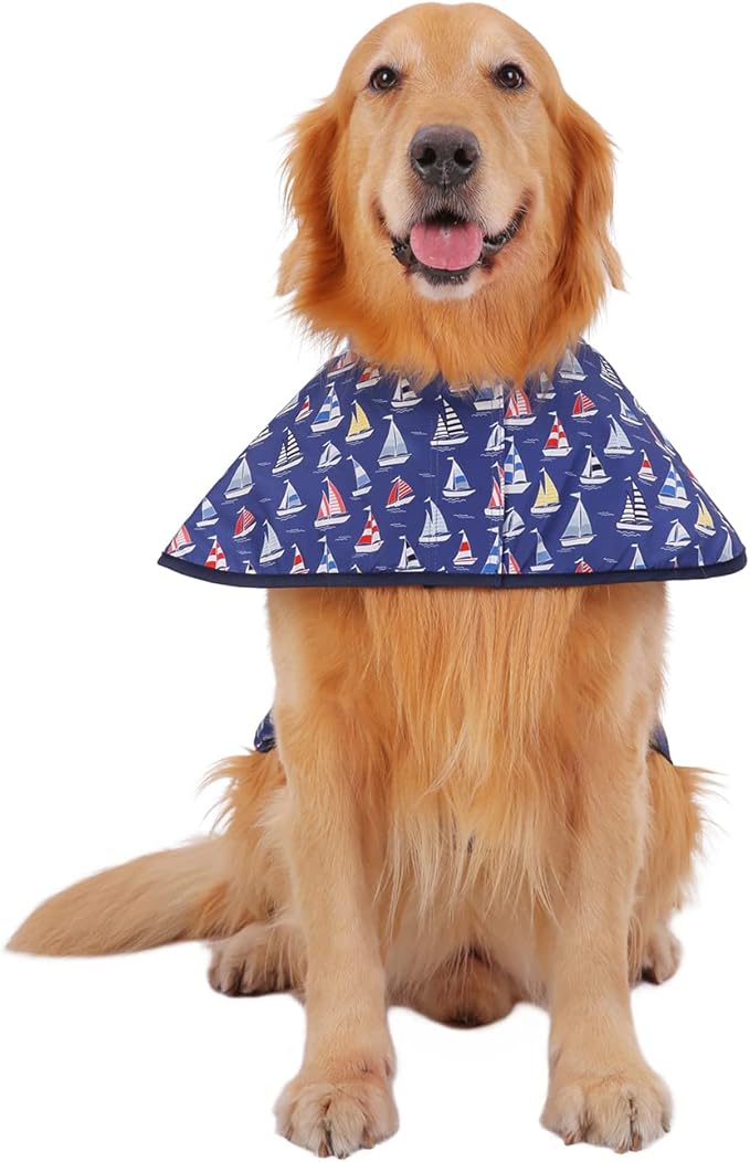 HDE Dog Raincoat Jacket Reflective Adjustable Hooded Pet Poncho Rain Coat with Leash Hole for Small to X-Large Dogs Nautical Boats - L