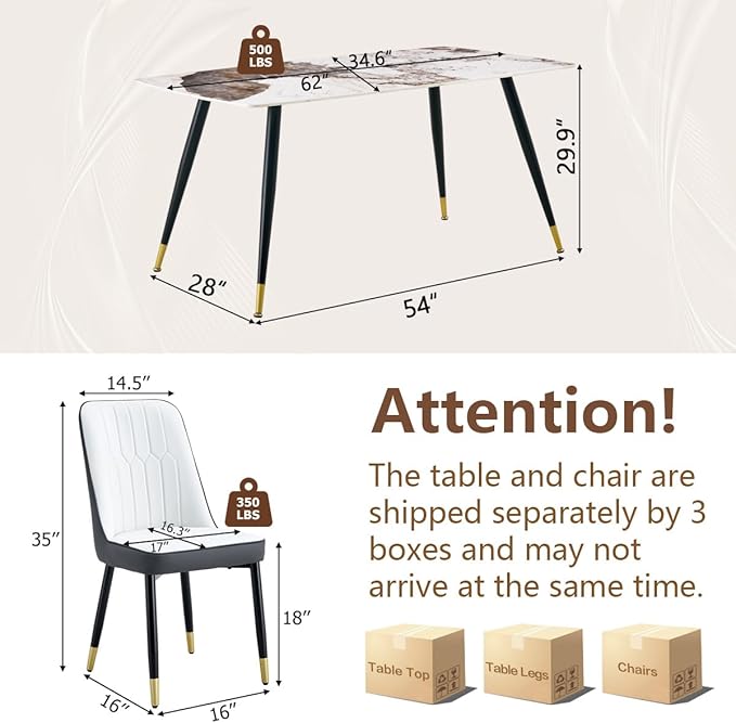 Modern Dining Table Set for 4, 62'' Sintered Stone Table, 4 Chairs, Easy to Assemble