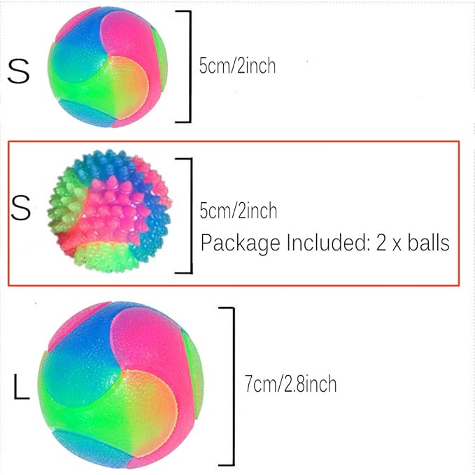 FineInno 2Pcs Dog Balls,2inch Light Up Dog Balls,Flashing Elastic Ball,Glowing Interactive Led Pet Toys for Puppy Small Medium Dogs Cats