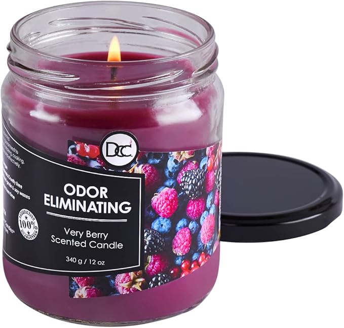 Very Berry Odor Eliminating Highly Fragranced Candle - Eliminates 95% of Pet, Smoke, Food, and Other Smells Quickly - Up to 80 Hour Burn time - 12 Ounce Premium Soy Blend