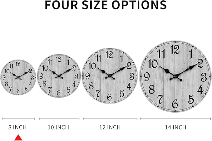HYLANDA Wall Clock, Rustic Wall Clocks Battery Operated Silent Non Ticking, Country Round Wooden Clocks Farmhous Wall Decorative for Kitchen, Bathroom, Living Room (Gray 8 Inch)