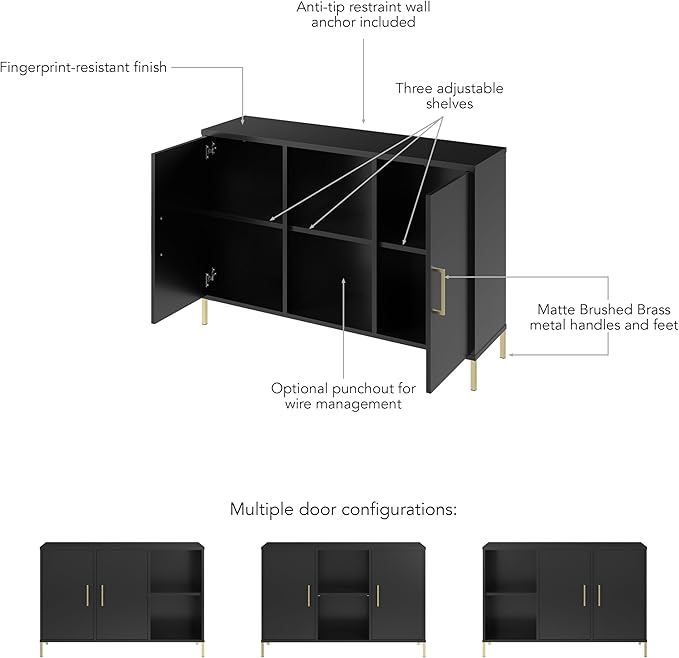 Bush Home Essence Accent Cabinet with Doors, Living Room Furniture, Essence Collection, Black Stipple