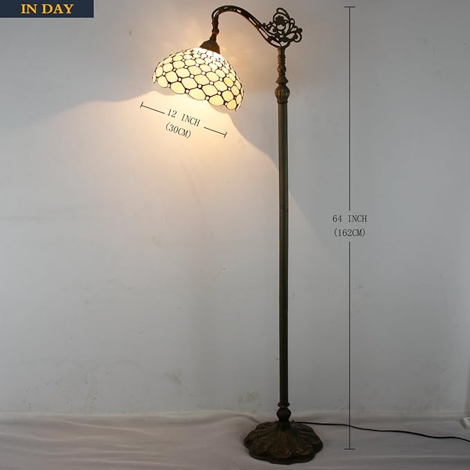 WERFACTORY Tiffany Floor Lamp Cream Amber Stained Glass Bead Arched Lamp 12X18X64 Inch Gooseneck Adjustable Corner Standing Reading Light Decor Bedroom Living Room S005 Series