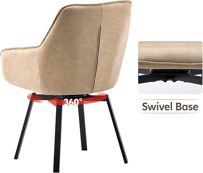 TUKAILAi Modern Swivel Armchairs Set of 6, Faux Leather Upholstered Accent Dining Chairs with Metal Legs, Rotatable Leisure Chair for Kitchen Guest Reception Restaurant Commercial (Cream)