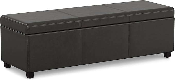 SIMPLIHOME Avalon 54 inch Wide Contemporary Rectangle Extra Large Storage Ottoman Bench in Tanners Brown Vegan Faux Leather, Assembled, for the Living Room, Entryway and Family Room