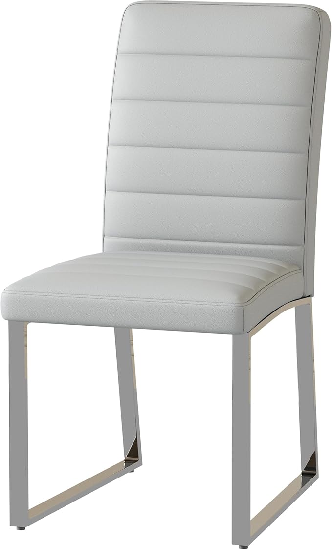 Modern Dining Chairs Set of 4, White Faux Leather Kitchen Chairs, Upholstered Armless Dining Room Chair with Gold Mental Legs Heavy Duty, Comfortable (Grey Chiars, Set of 6)