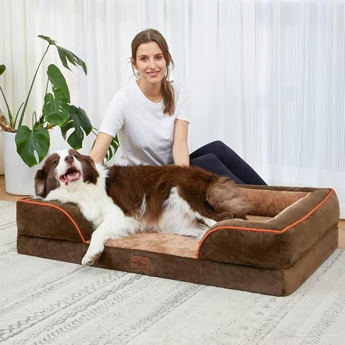 Comfort Expression Memory Foam Dog Beds, Orthopedic Washable Dogs Bed XXL, Waterproof Dog Beds Extra Large with Bolster & Removable Cover(XX-Large,Khaki Brown)