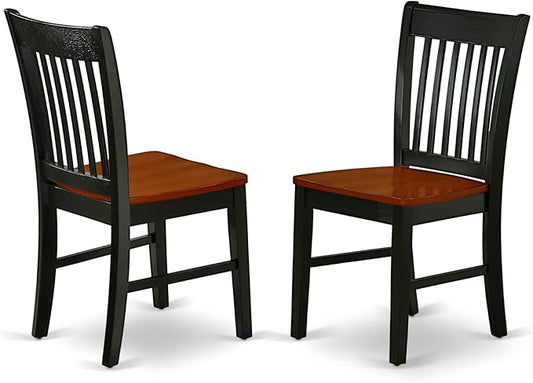 East West Furniture NFC-BCH-W Norfolk Dining Chairs - Slat Back Wood Seat Kitchen Chairs, Set of 2, Black & Cherry