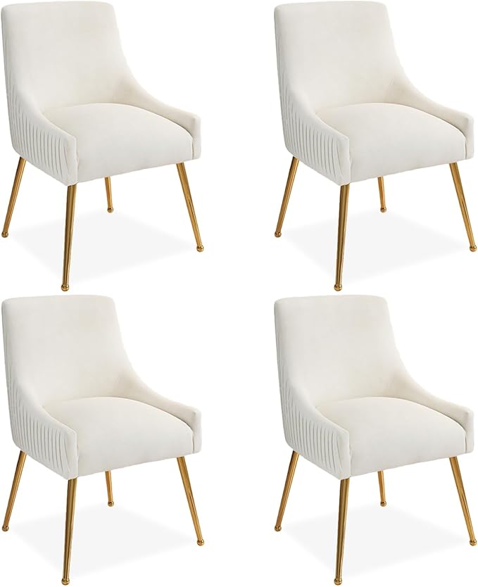Dining Chairs, Accent Chairs Set of 4, Modern Upholstered Kitchen Dining Room Chairs with Gold Legs, Fabric Tufted Velvet Living Room Chairs for Reception Room Bedroom Guest Room (Beige)
