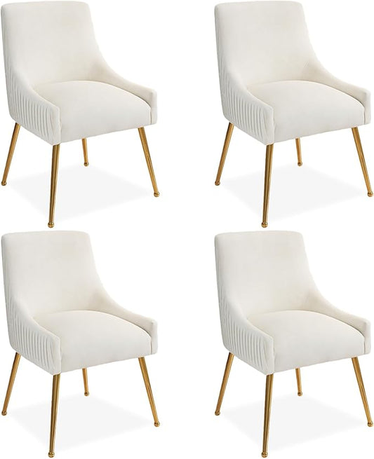 Dining Chairs, Accent Chairs Set of 4, Modern Upholstered Kitchen Dining Room Chairs with Gold Legs, Fabric Tufted Velvet Living Room Chairs for Reception Room Bedroom Guest Room (Beige)