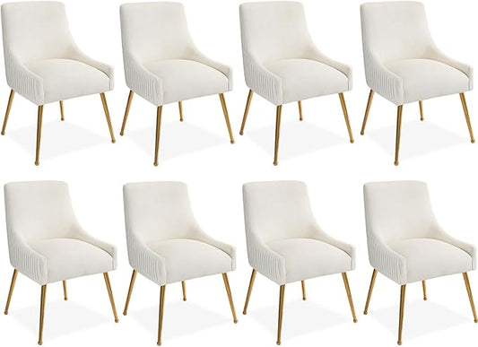 Dining Chairs, Accent Chairs Set of 8, Modern Upholstered Kitchen Dining Room Chairs with Gold Legs, Fabric Tufted Velvet Living Room Chairs for Reception Room Bedroom Guest Room (Beige)