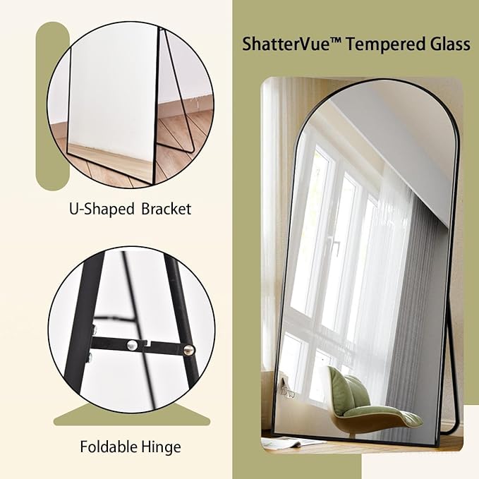 BEAUTYPEAK 77"x38" Large Arch Mirror Full Length, Oversized Wall Mirrors with Aluminum Alloy Frame, Full Body Floor Mirror for Bedroom, Dressing Room, Black