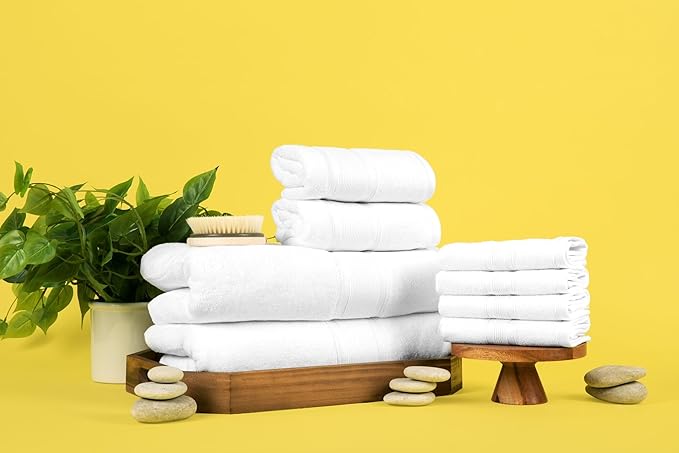 Luzia 8 Piece Bathroom Towel Set - 100% Turkish Cotton, Premium Quality - 2 Bath Towels 2 Hand Towels and 4 Washcloths (White)