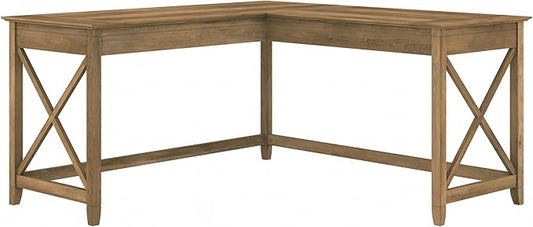Bush Furniture Key West 60W Modern Farmhouse L Shaped Desk in Reclaimed Pine, 60-Inch Corner Computer Table for Home Office Workspace
