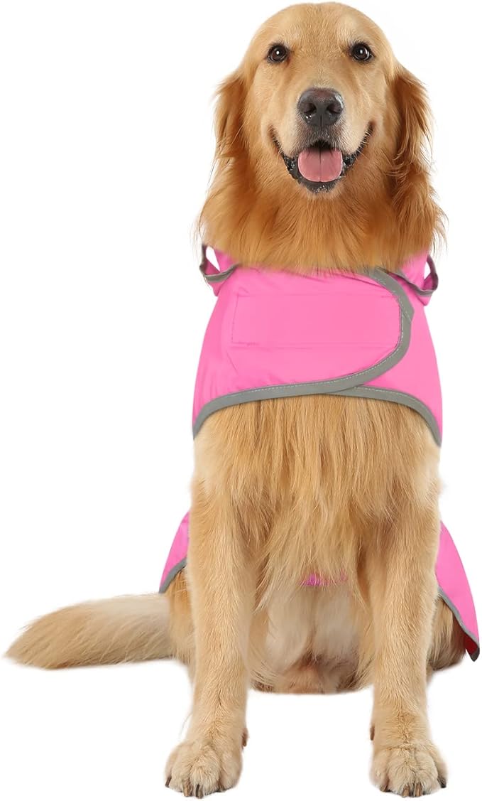 HDE Dog Raincoat with Clear Hood Rain Jacket Poncho for Small Medium Large Dogs Pink - L