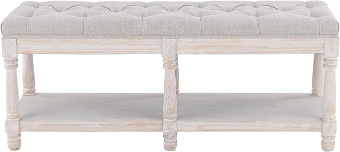 Kmax Storage Entryway Bench Tufted Shoe Rack Bench Wood Window Bench for Hallway Entrance Bedroom Corner, Beige