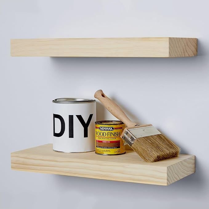 Homeforia 24 inch Wood Floating Shelves, High End Solid Natural Wood 24inch Floating Shelf for Wall, Unfinished Wooden 24 inches Floating Shelves, Heavy Duty Bracket, 24 X 6.5 X 1.75 in, Set of 3