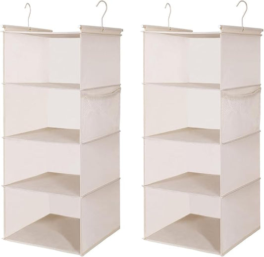 MAX Houser 4 Tier Shelf Hanging Closet Organizer, Closet Hanging Shelf with 2 Sturdy Hooks for Storage,2 Pack, Foldable (Beige)