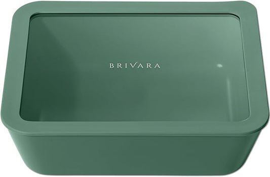 Ceramic Coated Glass Food Storage Container | No PTFE, PFOA, PFAS, and BPA | Reusable Non Toxic Meal Prep Container with Glass Lid | Easy To Store | 11 Cup Rectangle [Pine]