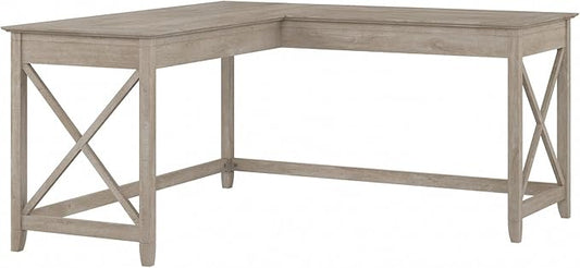 Bush Furniture Key West 60W Modern Farmhouse L Shaped Desk in Washed Gray, 60-Inch Corner Computer Table for Home Office Workspace