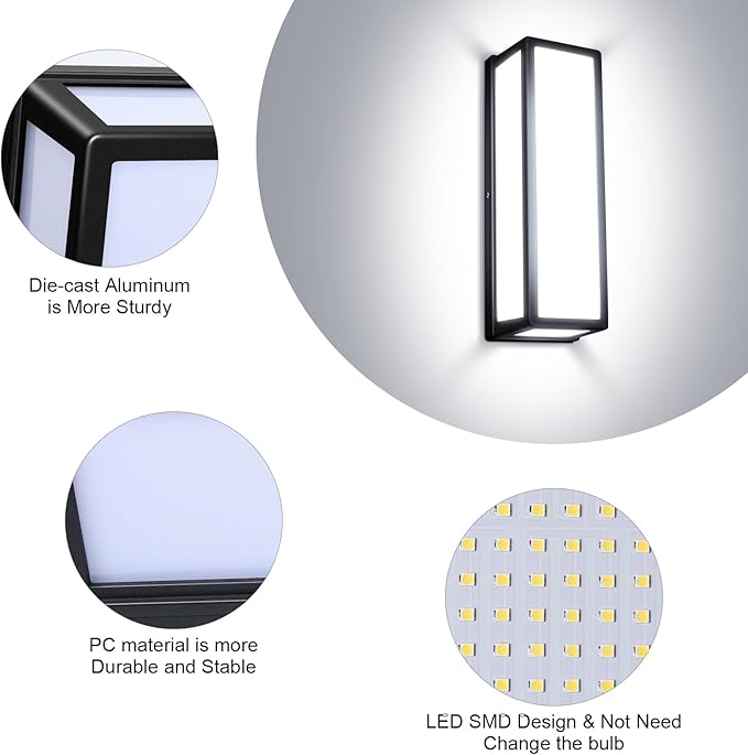 30Watt Modern Outdoor Wall Lights, 2000 Lumen Waterproof Exterior Porch Light, 6000K Daylight Anti-Rust Wall Mount Outdoor Wall Lighting for House, Front Porch, Garage