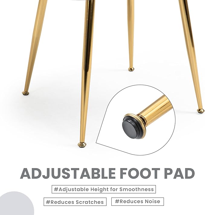 ECOTOUGE Teddy Velvet Dining Chairs Set of 4, Modern Arm Chair with Golden Metal Legs, Fluffy Boucle Sherpa Accent Chairs for Kitchen, Cream White