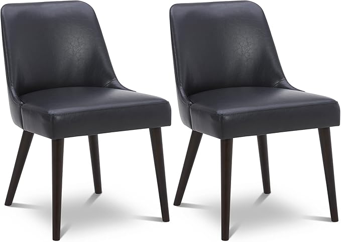 CHITA Mid-Century Modern Dining Chair, Upholstered Fabric Accent Chairs, Set of 2, PU Leather in Black (Dark Gray)