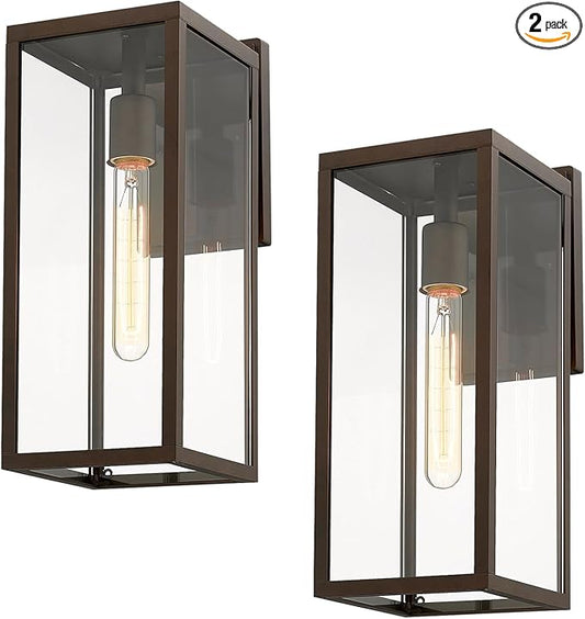 Bestshared Outdoor Wall Sconce Lights,Exterior Wall Lighting Fixtures with Clear Glass, Anti-Rust Outside Lantern Lamp for House Front Porch Doorway Patio(Oil-Rubbed Bronze,2PACK)