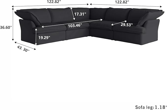 WJShome 162.98" Cloud Modular Sectional Sofa, V Shaped Couch, Minimalist Wide Deep Seat Couches for Livingroom,Cushion Covers Removable(Black)
