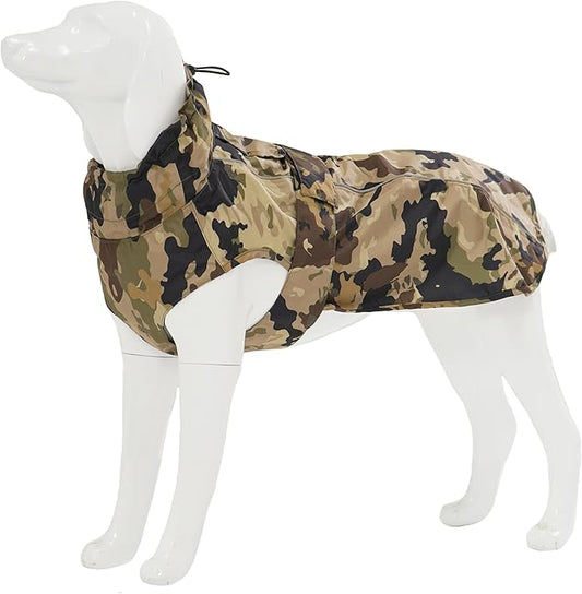 Waterproof Dog Raincoat with Reflective Strip, Adjustable Breathable Rain Coat Jacket with Leash Hole for Dogs (Camo, Medium)