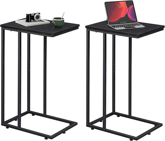 WLIVE Black Side Table Set of 2, C Shaped End Table Sets, Small Sofa Side Tables Bedroom, Living Room, Home Office, 2-Tier Couch Bedside Table for Small Spaces