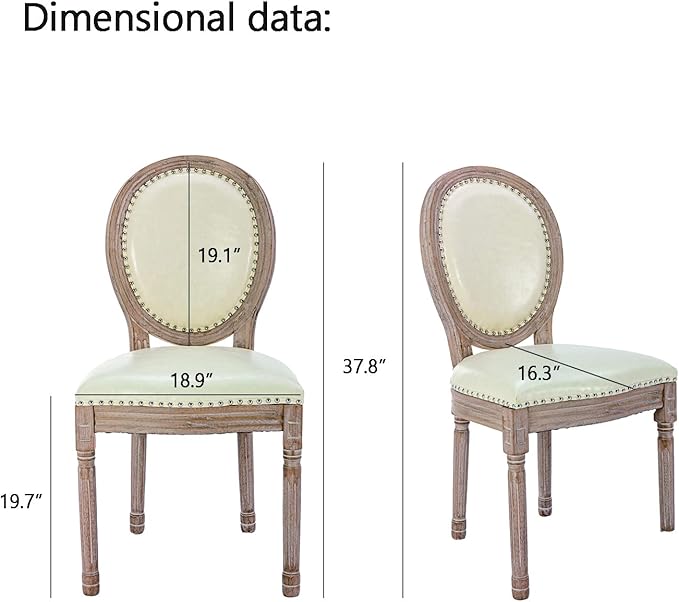 Nrizc French Country Dining Chairs Set of 4, Leather Farmhouse Dining Room Chairs with Round Back, Solid Wood Legs, Oval Side Chairs for Kitchen/Bedroom/Dining Room